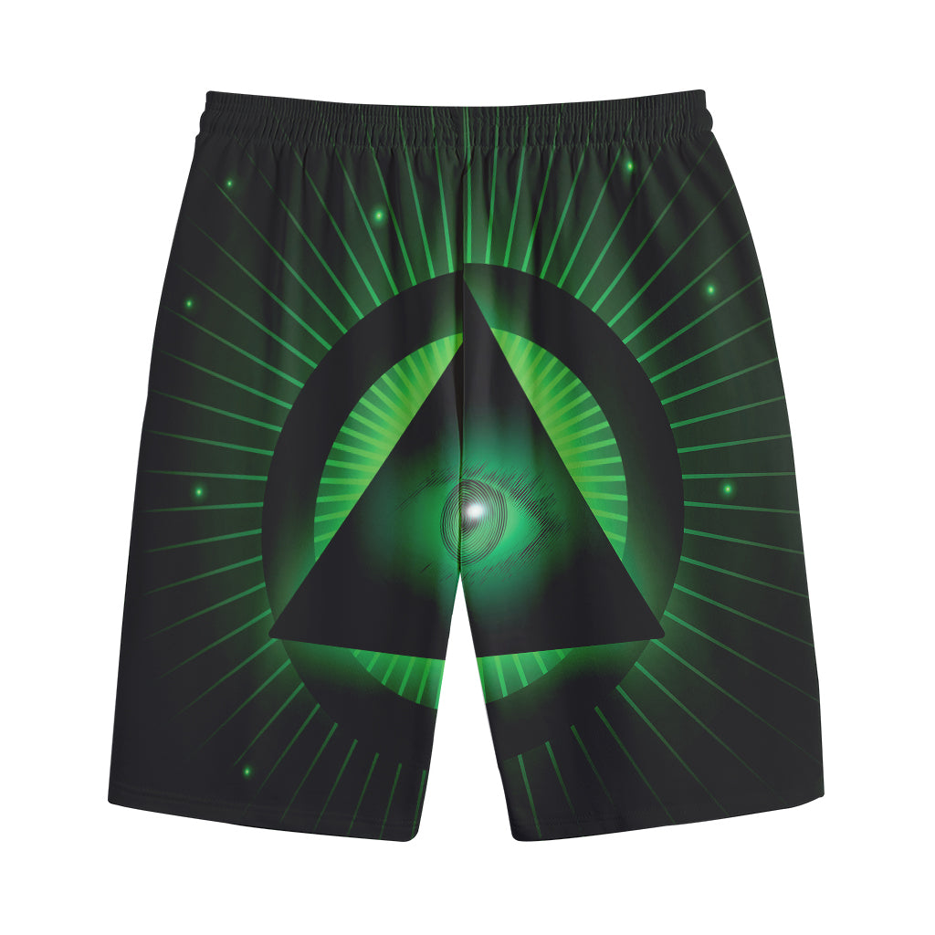 Green Masonic Eye Print Cotton Shorts