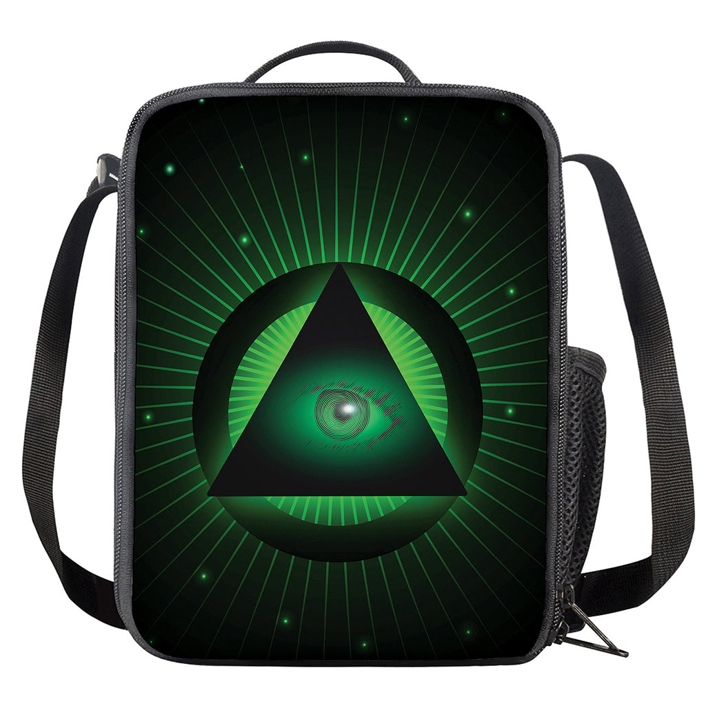 Green Masonic Eye Print Crossbody Lunch Bag