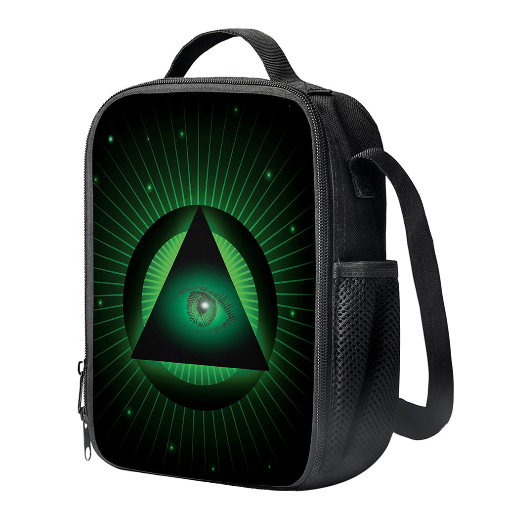 Green Masonic Eye Print Crossbody Lunch Bag