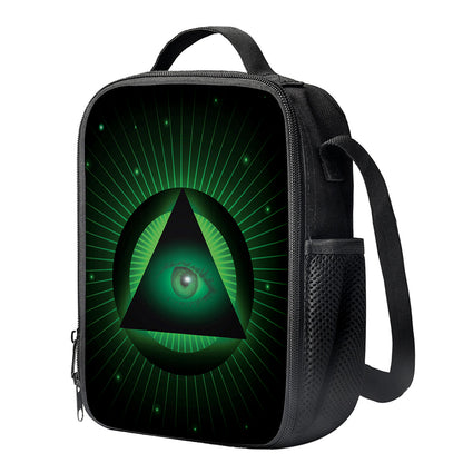 Green Masonic Eye Print Crossbody Lunch Bag