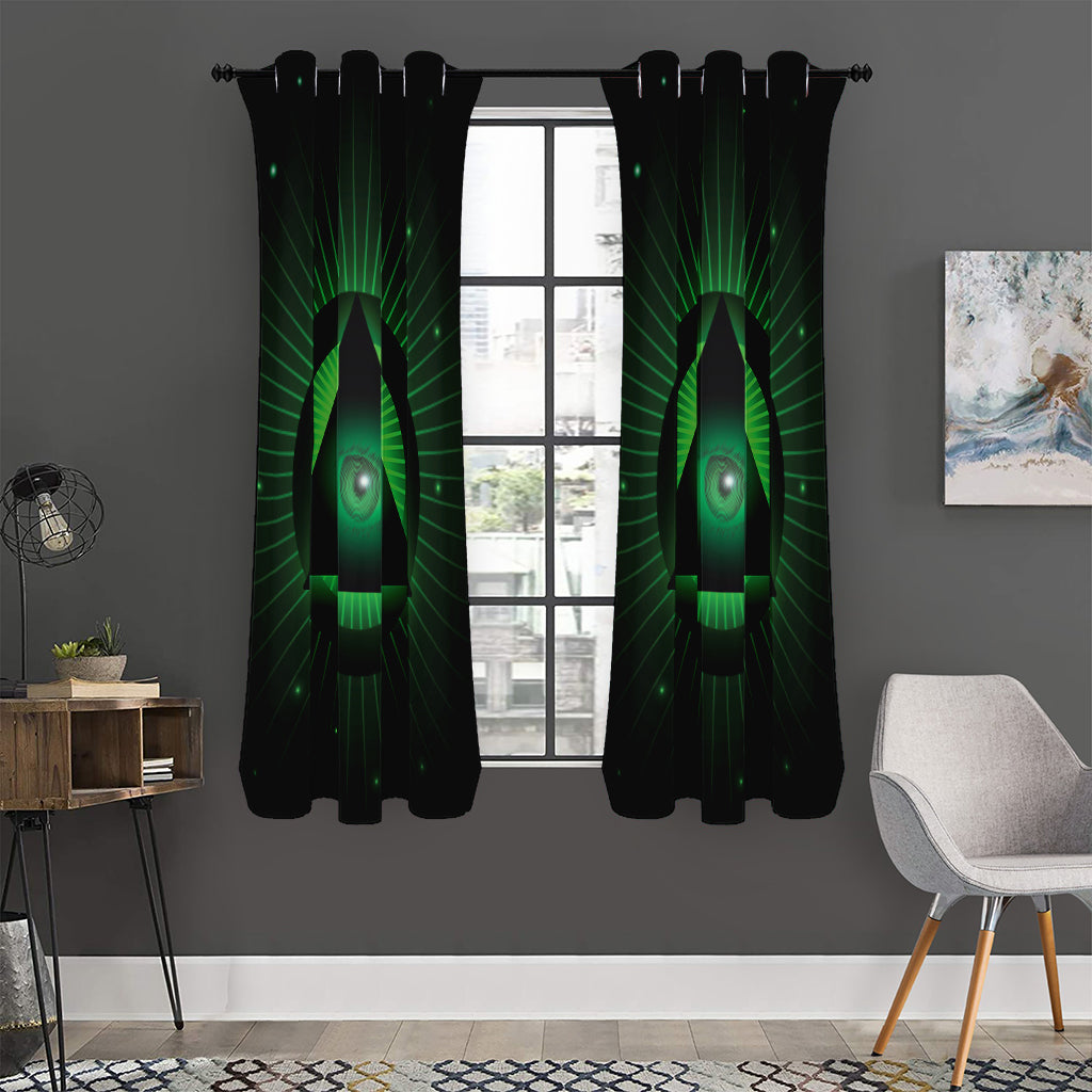 Green Masonic Eye Print Curtain