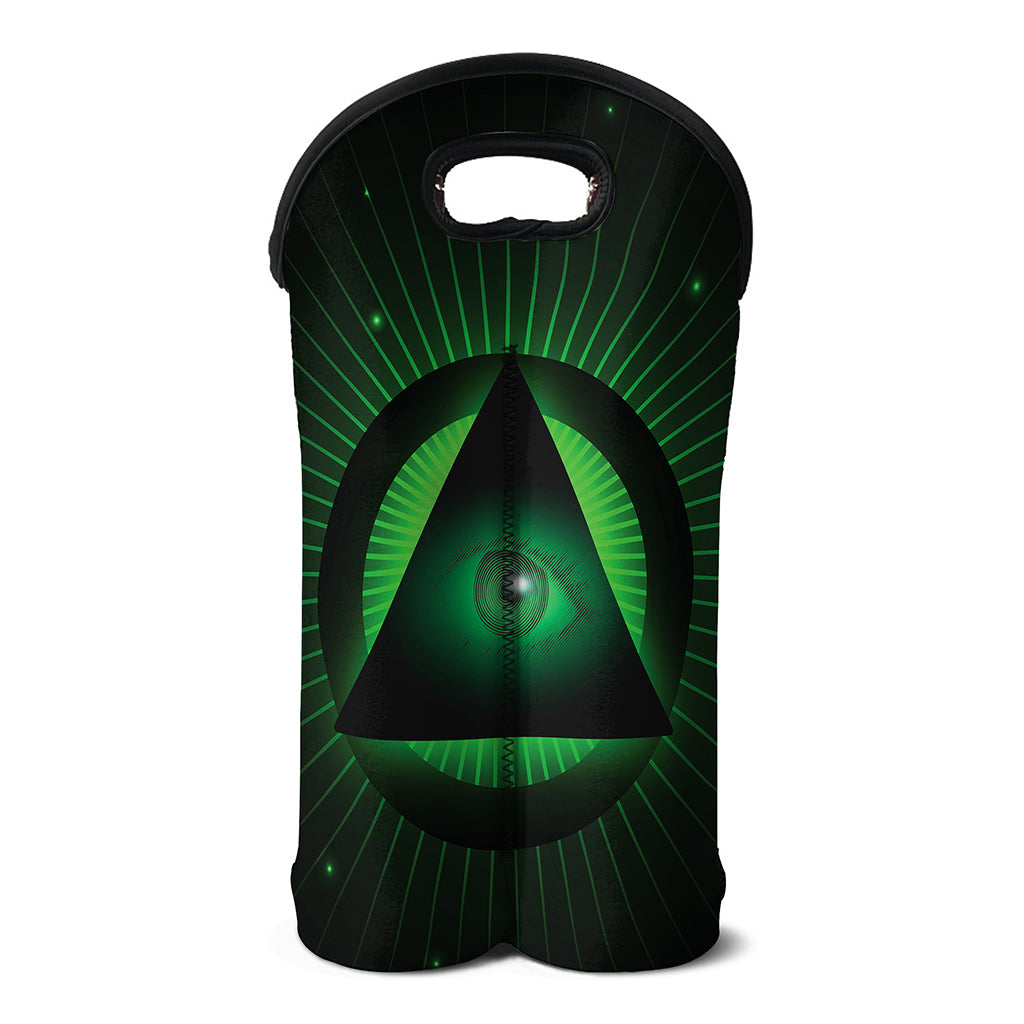 Green Masonic Eye Print Double Neoprene Wine Tote