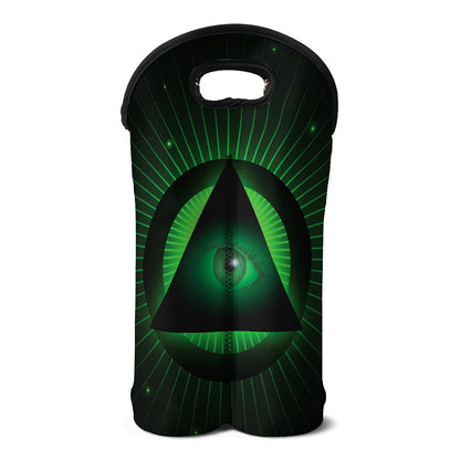 Green Masonic Eye Print Double Neoprene Wine Tote