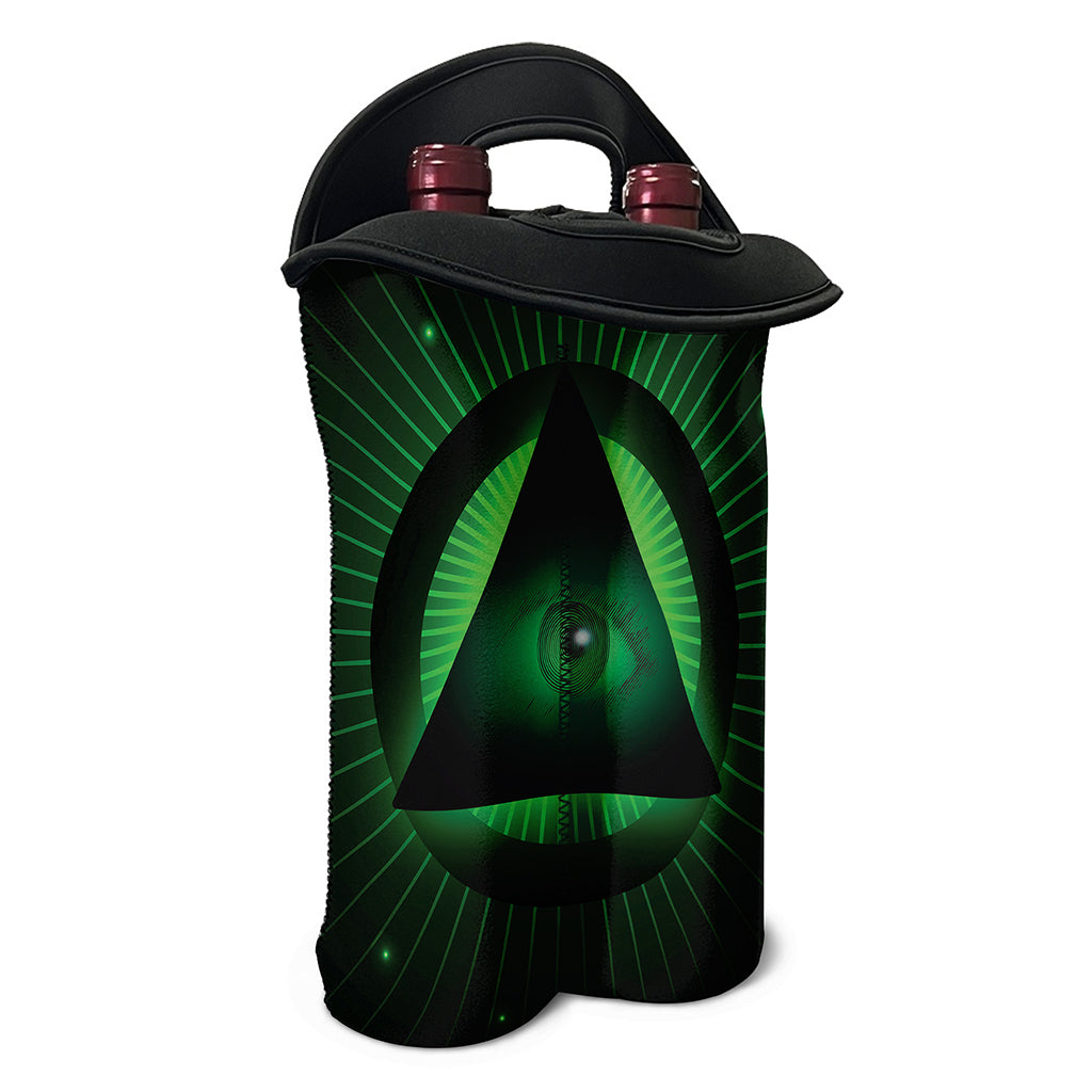 Green Masonic Eye Print Double Neoprene Wine Tote