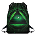 Green Masonic Eye Print Drawstring Backpack