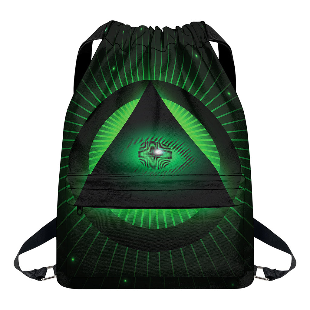 Green Masonic Eye Print Drawstring Backpack