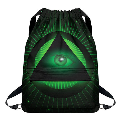 Green Masonic Eye Print Drawstring Backpack