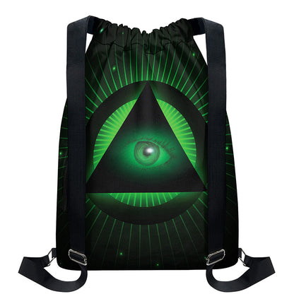 Green Masonic Eye Print Drawstring Backpack