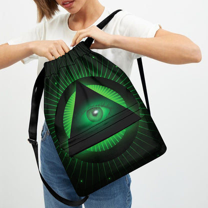 Green Masonic Eye Print Drawstring Backpack