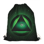 Green Masonic Eye Print Drawstring Bag