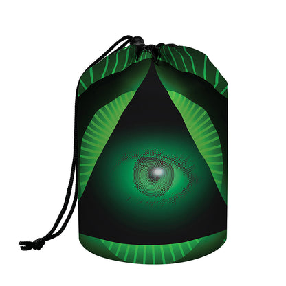 Green Masonic Eye Print Drawstring Makeup Bag