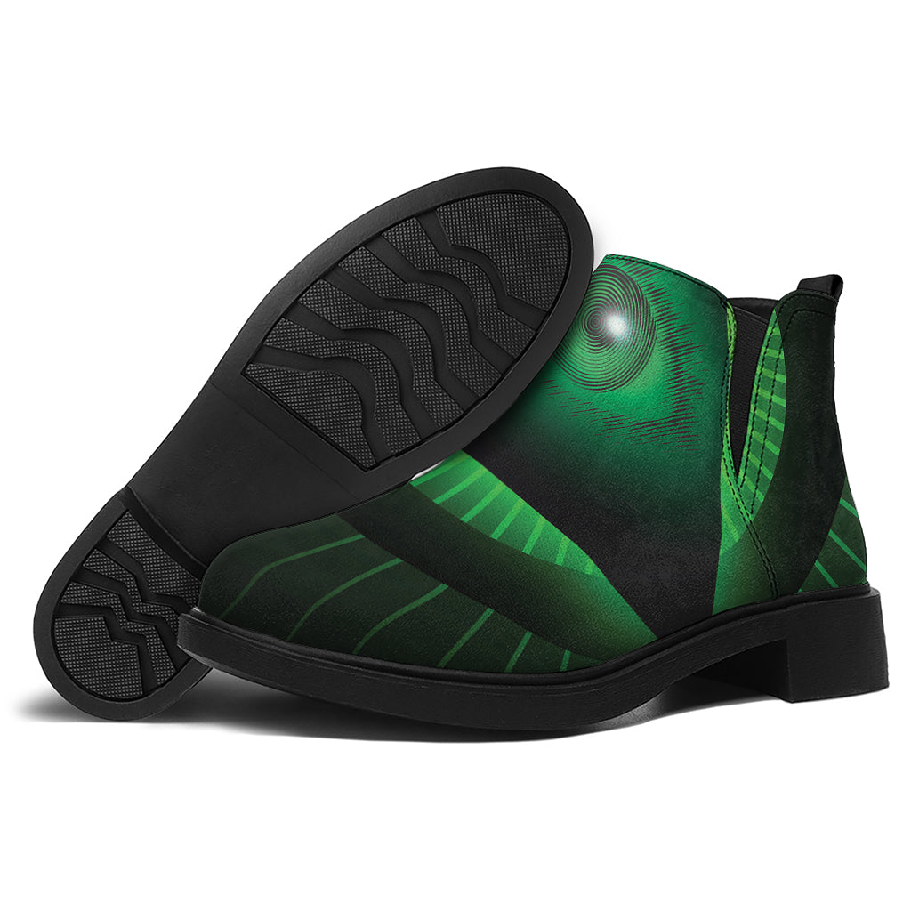 Green Masonic Eye Print Flat Ankle Boots