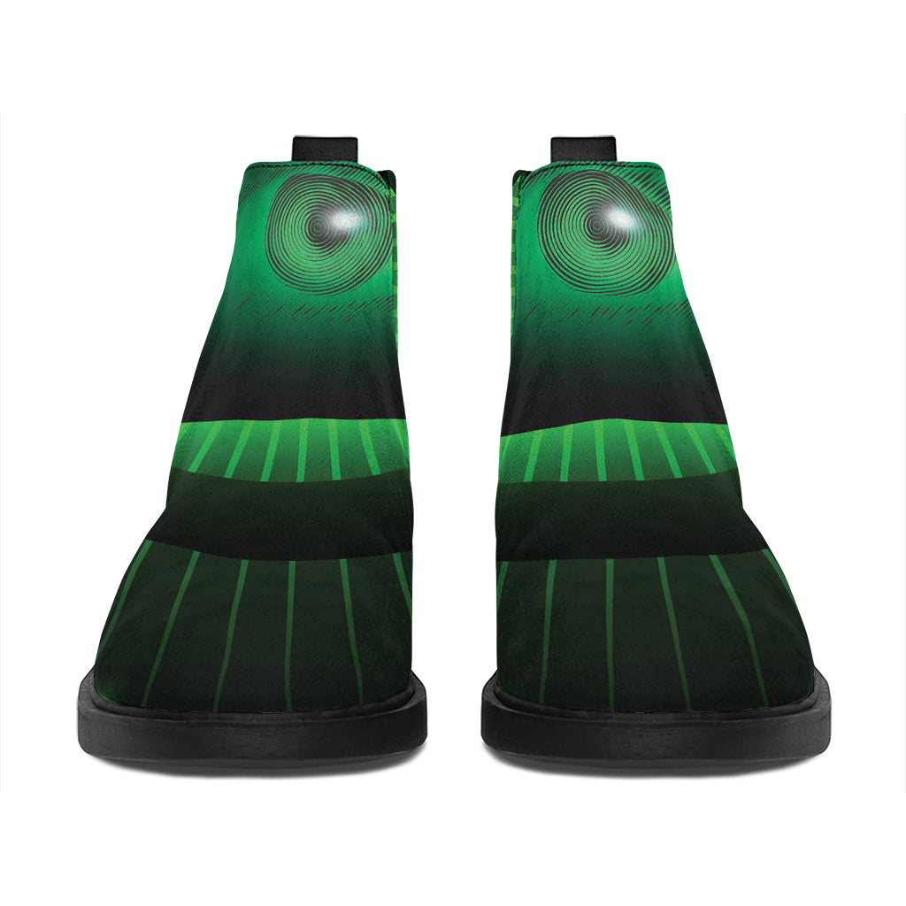 Green Masonic Eye Print Flat Ankle Boots