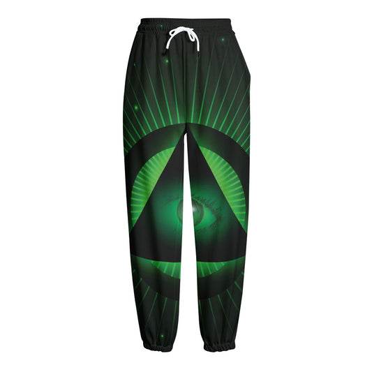 Green Masonic Eye Print Fleece Lined Knit Pants