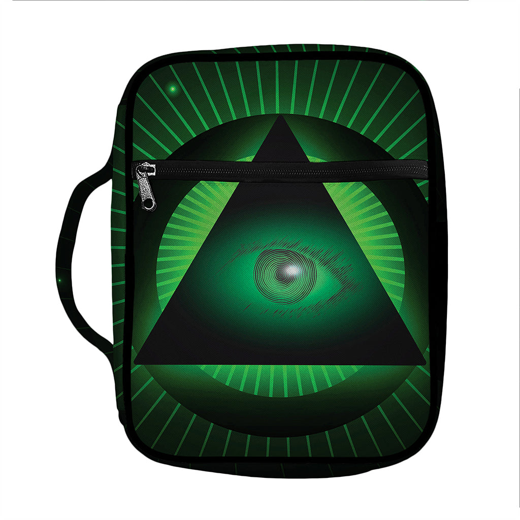 Green Masonic Eye Print Front Pocket Bible Bag