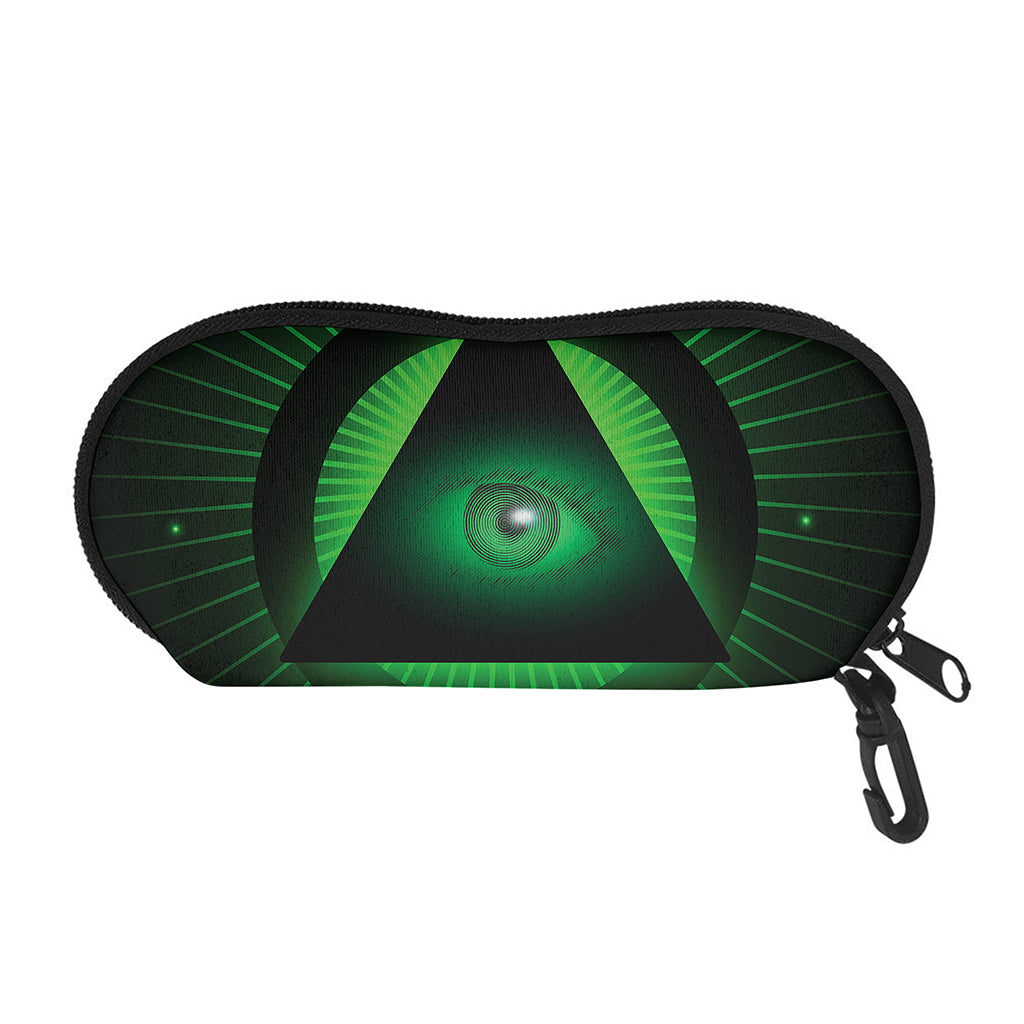 Green Masonic Eye Print Glasses Case
