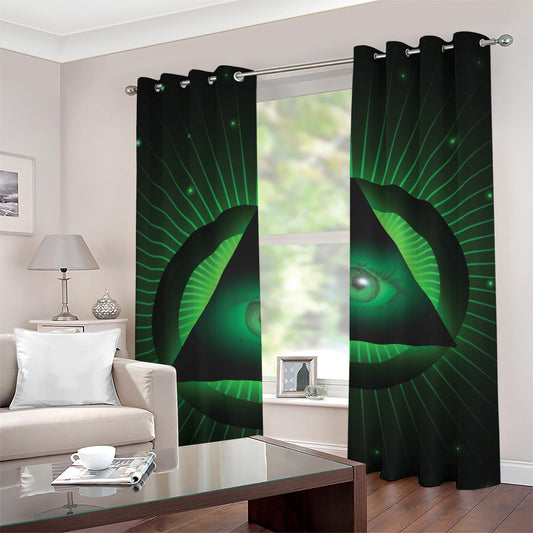 Green Masonic Eye Print Grommet Curtains