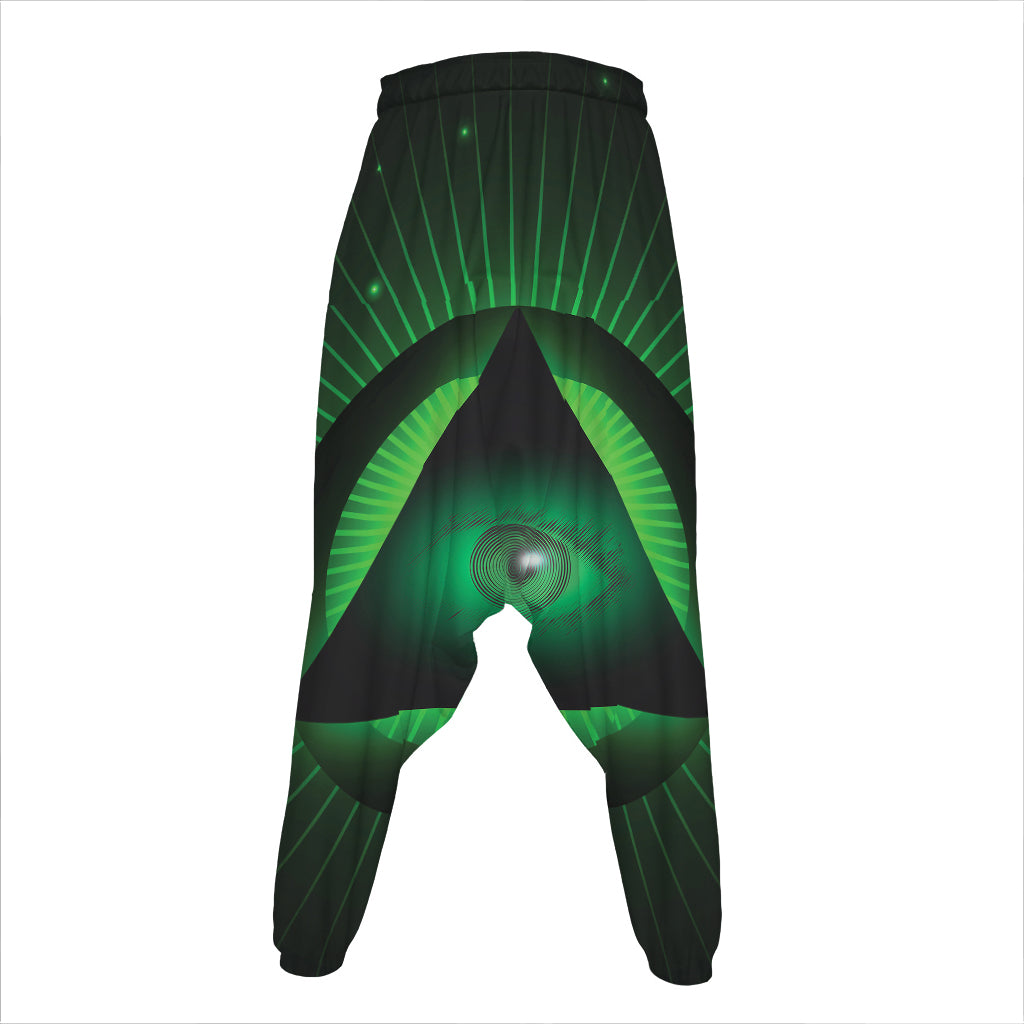Green Masonic Eye Print Hammer Pants