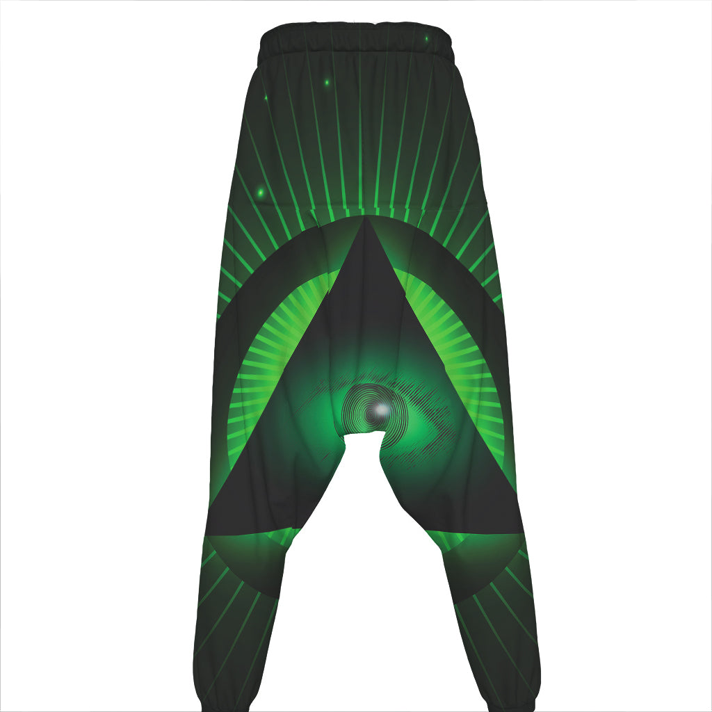 Green Masonic Eye Print Hammer Pants