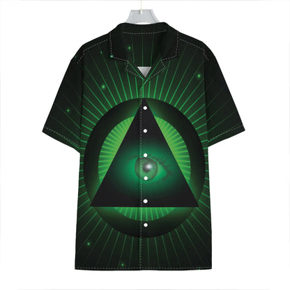 Green Masonic Eye Print Hawaiian Shirt