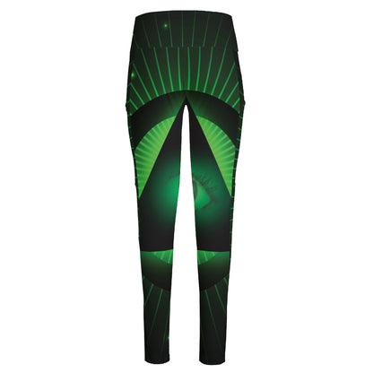 Green Masonic Eye Print High-Waisted Pocket Leggings