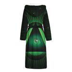 Green Masonic Eye Print Hooded Bathrobe