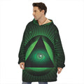 Green Masonic Eye Print Hoodie Blanket