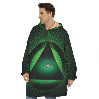 Green Masonic Eye Print Hoodie Blanket