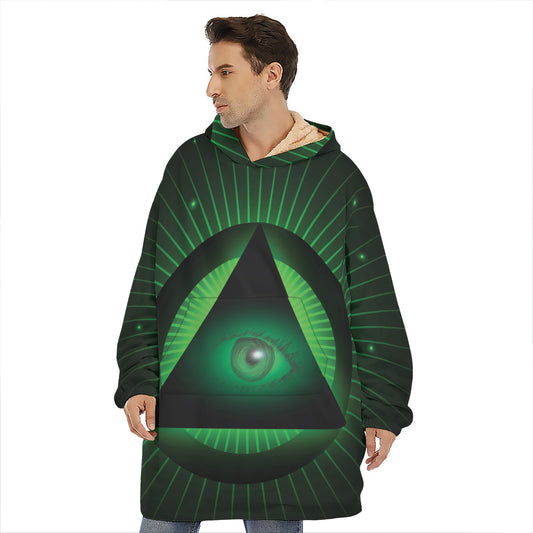 Green Masonic Eye Print Hoodie Blanket