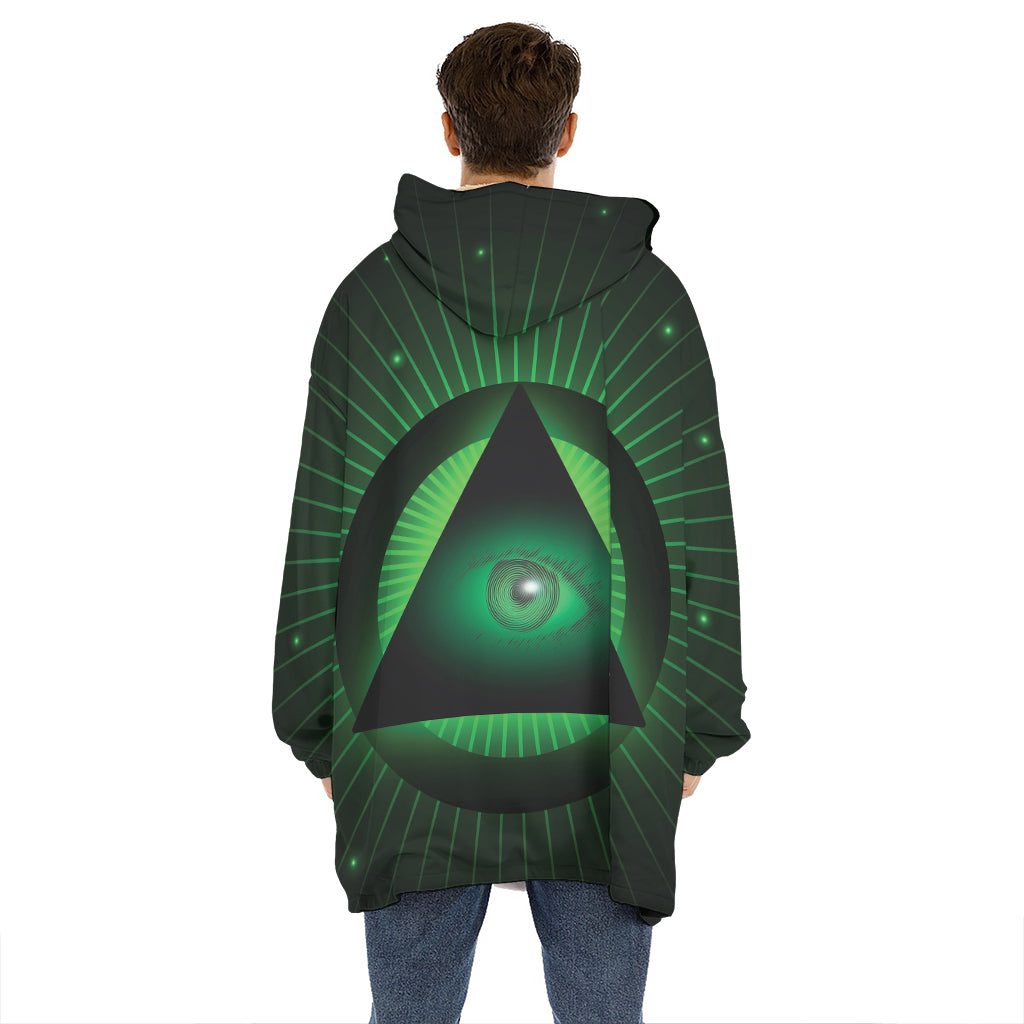 Green Masonic Eye Print Hoodie Blanket