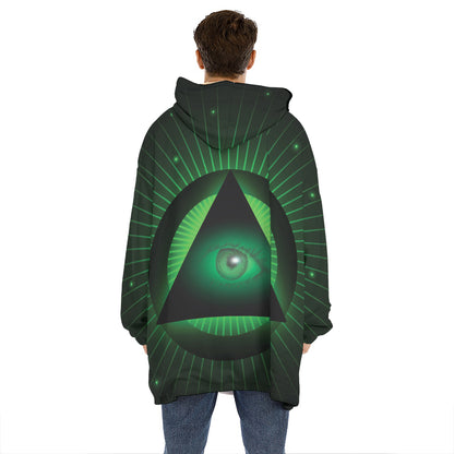 Green Masonic Eye Print Hoodie Blanket