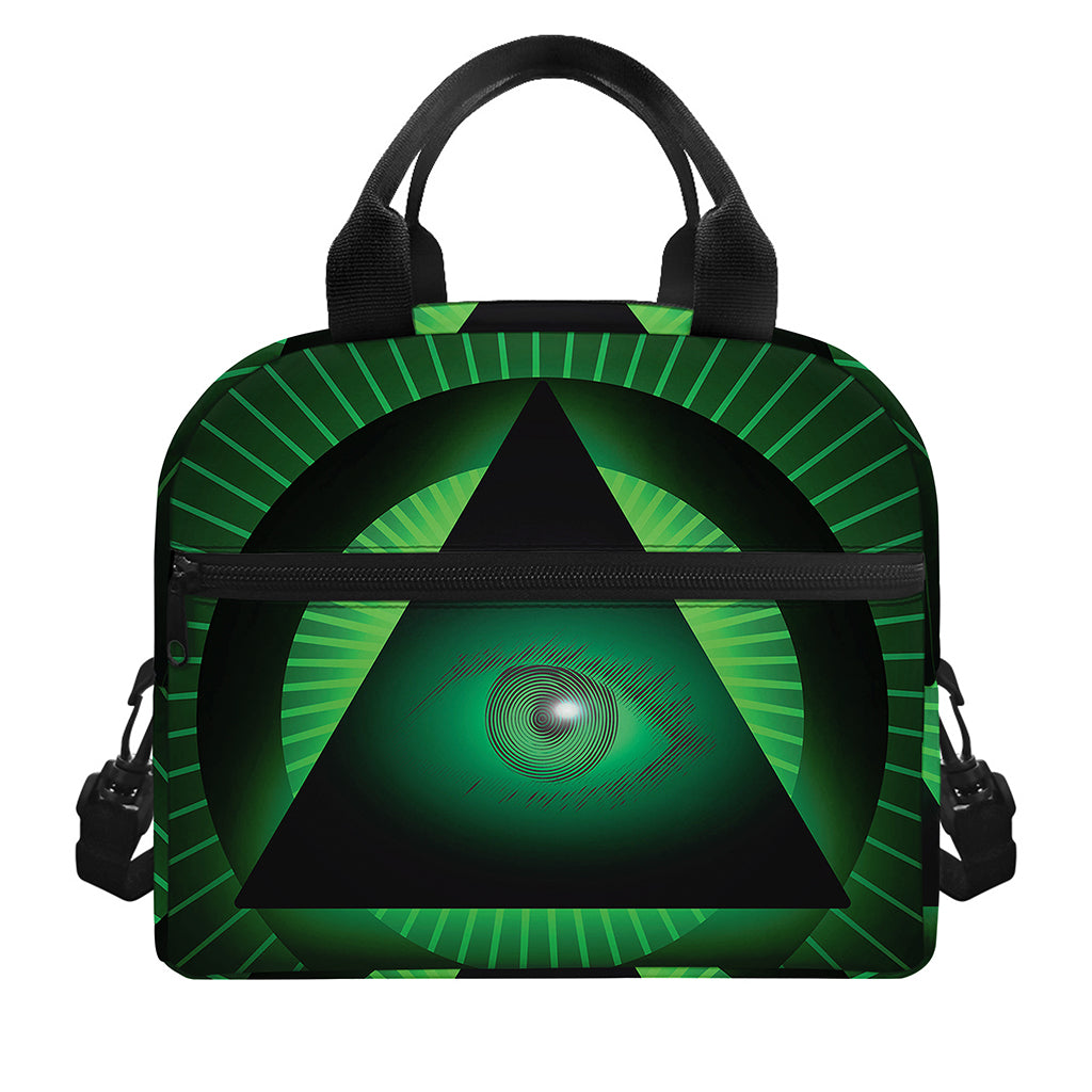 Green Masonic Eye Print Insulated Lunch Bag