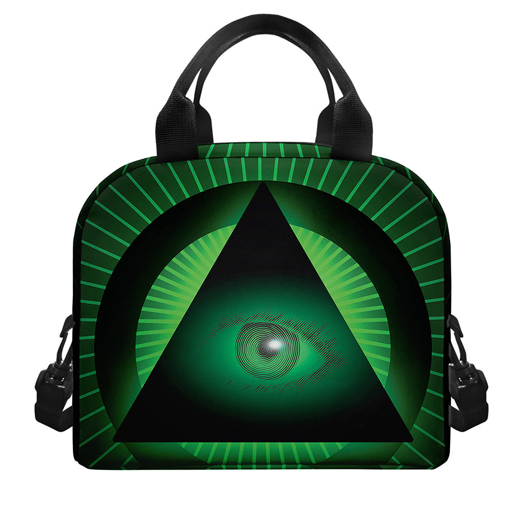 Green Masonic Eye Print Insulated Lunch Bag