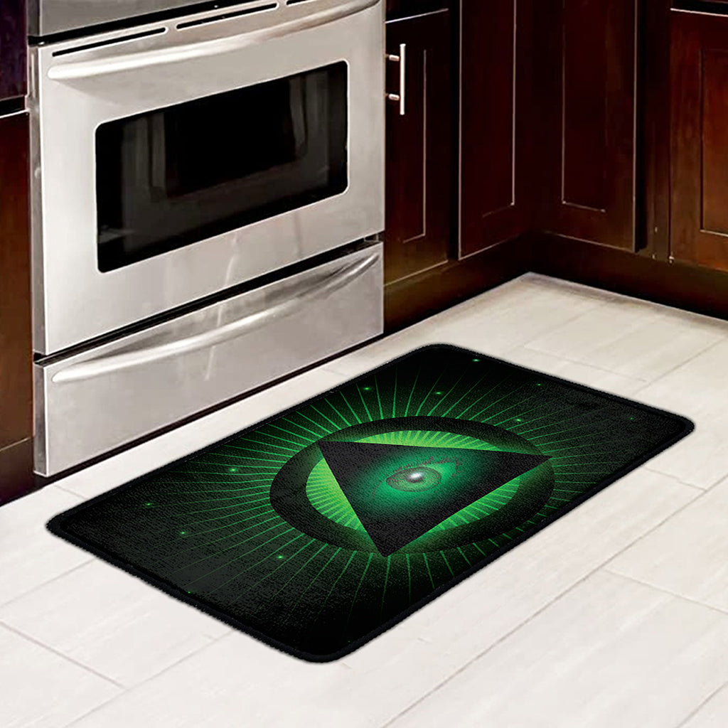 Green Masonic Eye Print Kitchen Mat