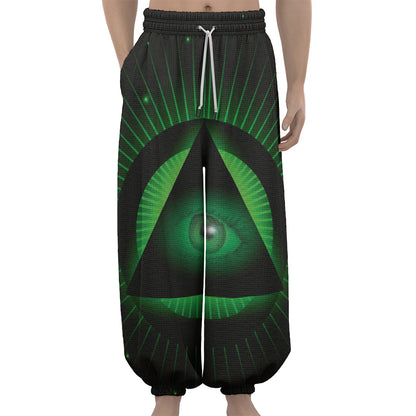 Green Masonic Eye Print Lantern Pants
