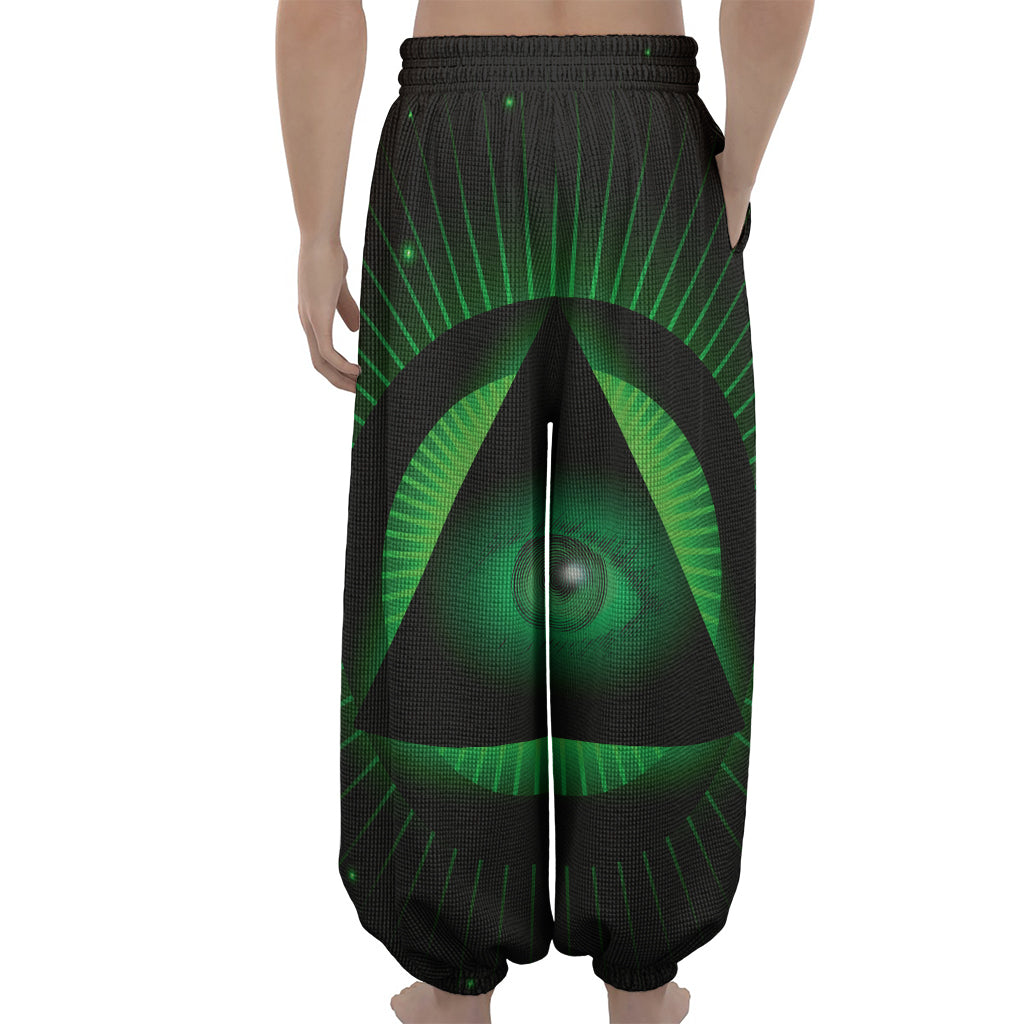 Green Masonic Eye Print Lantern Pants