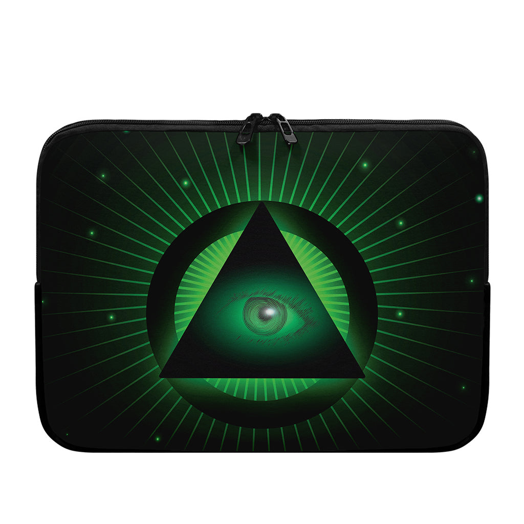 Green Masonic Eye Print Laptop Sleeve