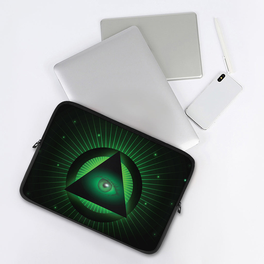 Green Masonic Eye Print Laptop Sleeve