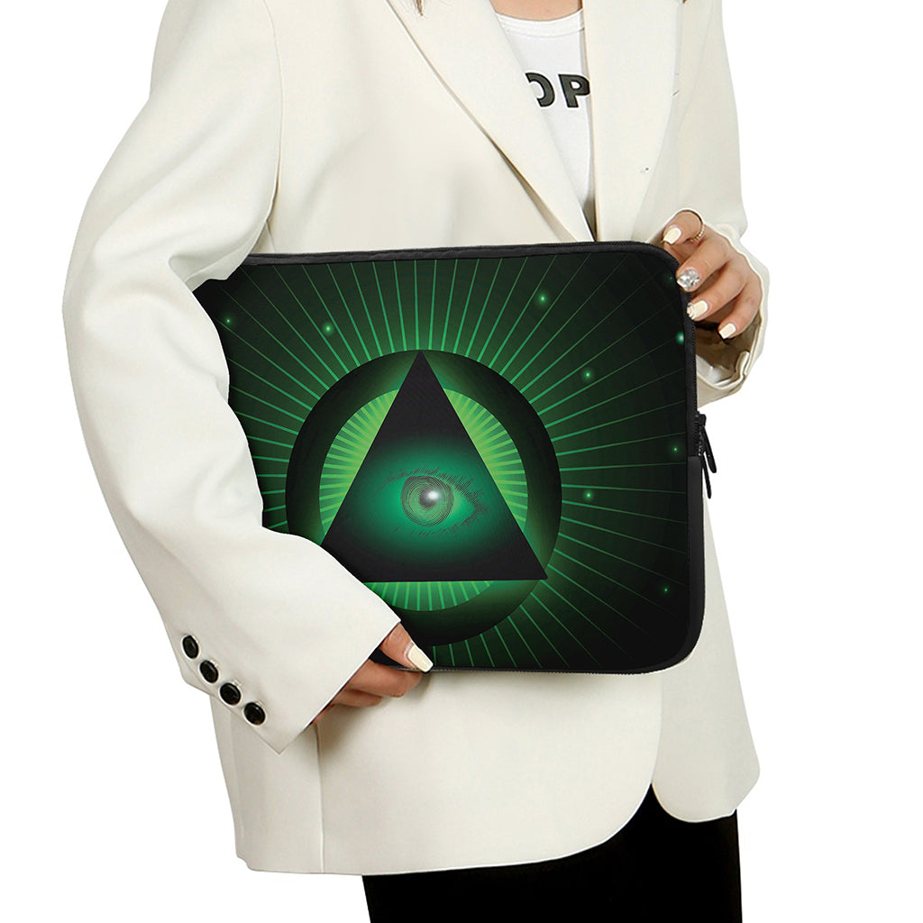 Green Masonic Eye Print Laptop Sleeve