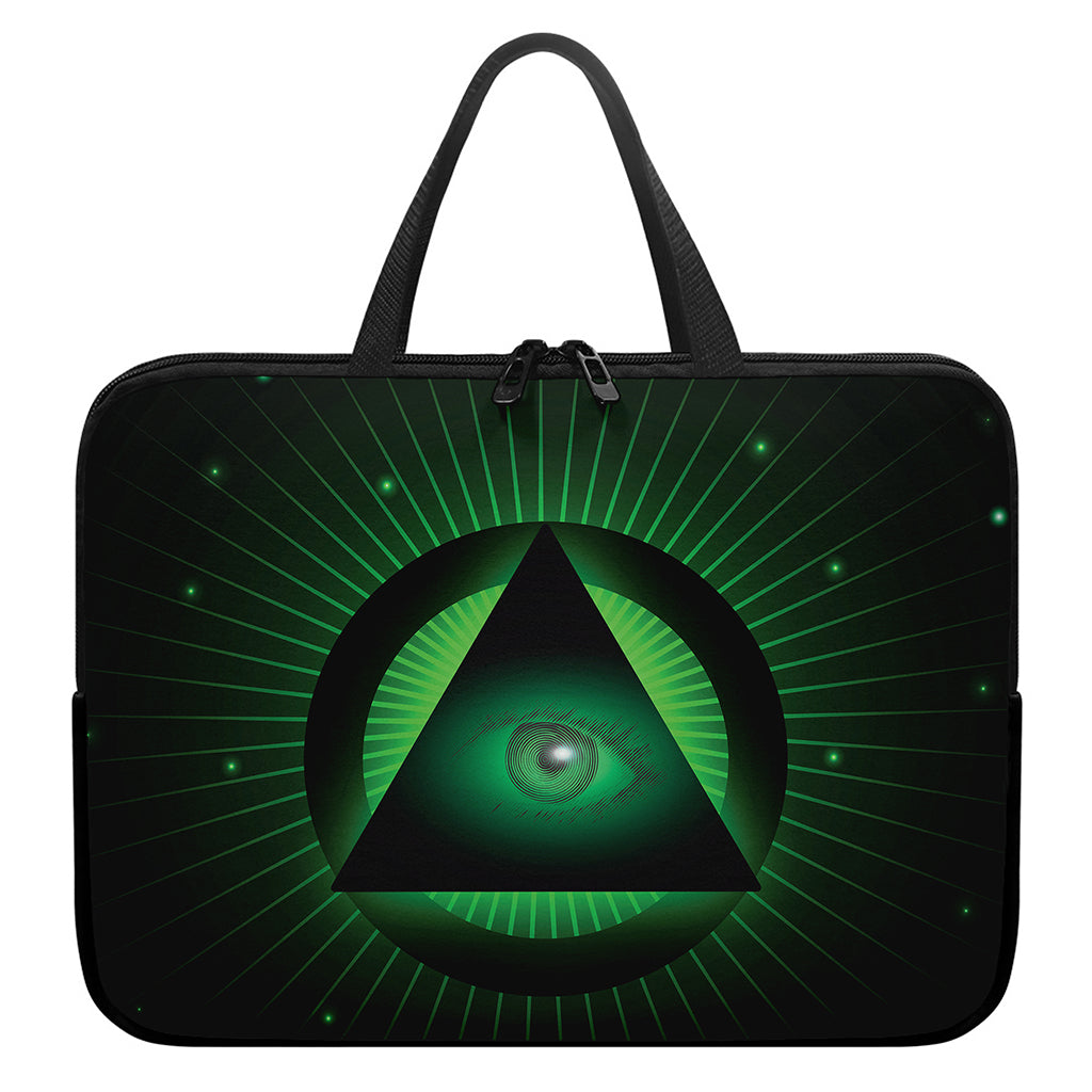 Green Masonic Eye Print Laptop Sleeve With Handle