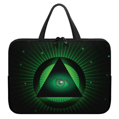 Green Masonic Eye Print Laptop Sleeve With Handle