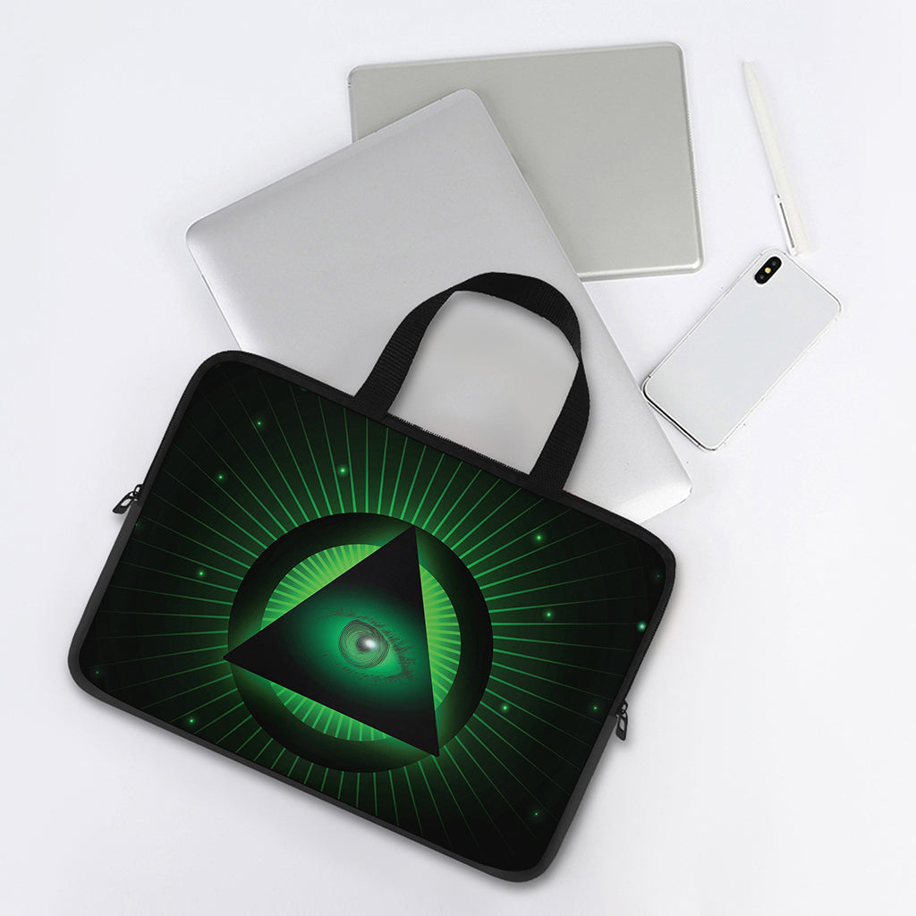 Green Masonic Eye Print Laptop Sleeve With Handle