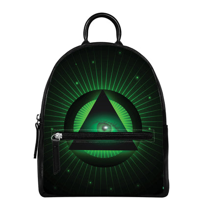 Green Masonic Eye Print Leather Backpack