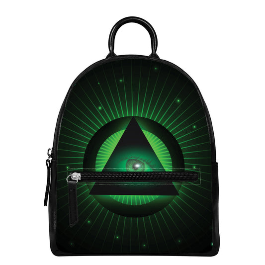 Green Masonic Eye Print Leather Backpack