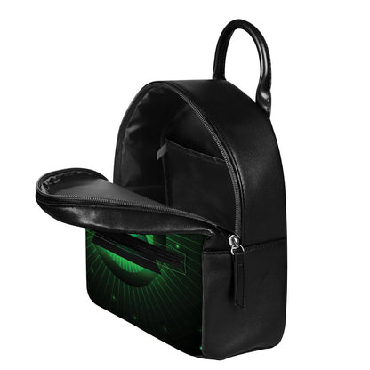 Green Masonic Eye Print Leather Backpack