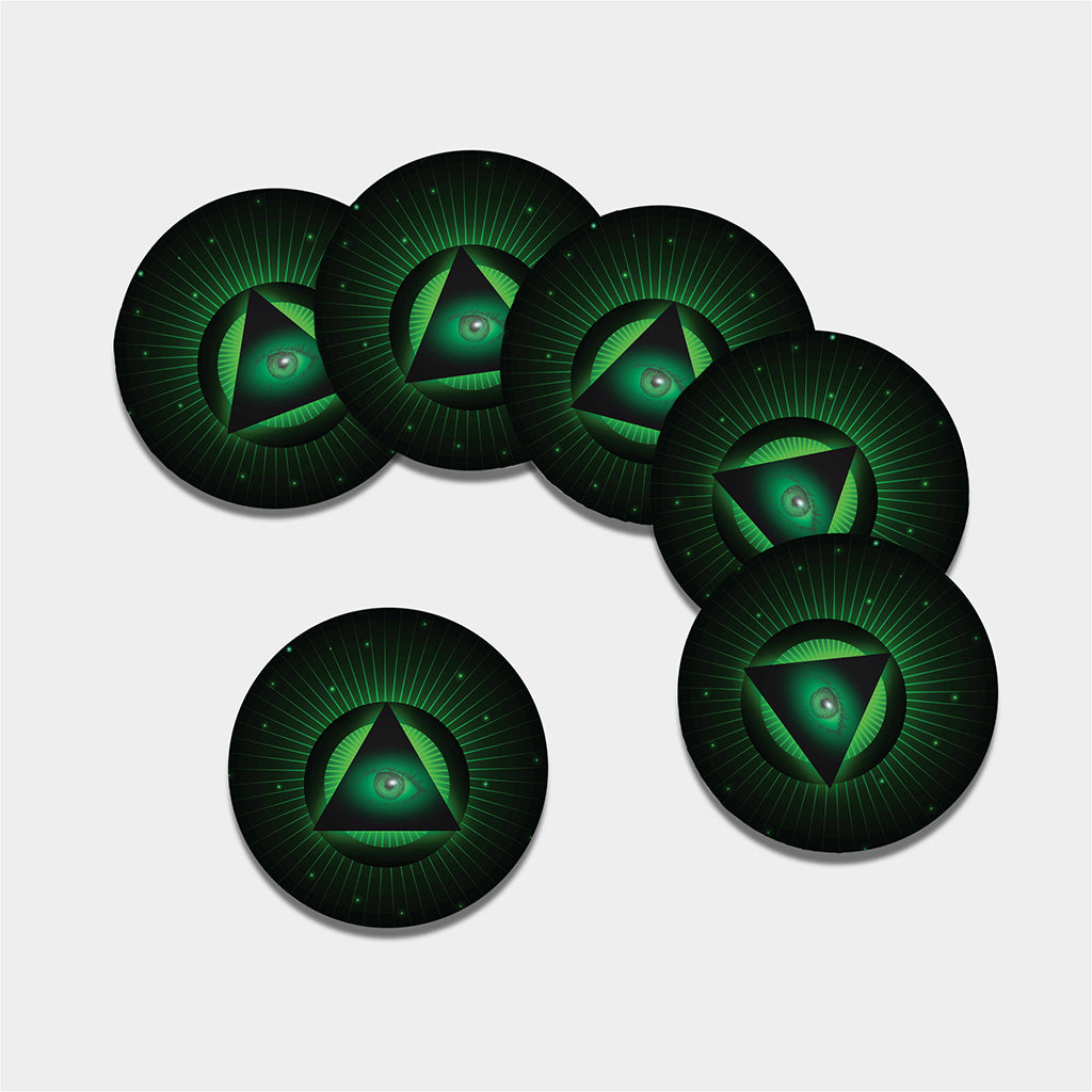 Green Masonic Eye Print Leather Coaster Set