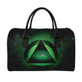 Green Masonic Eye Print Leather Duffel Bag