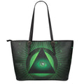 Green Masonic Eye Print Leather Tote Bag With Zipper