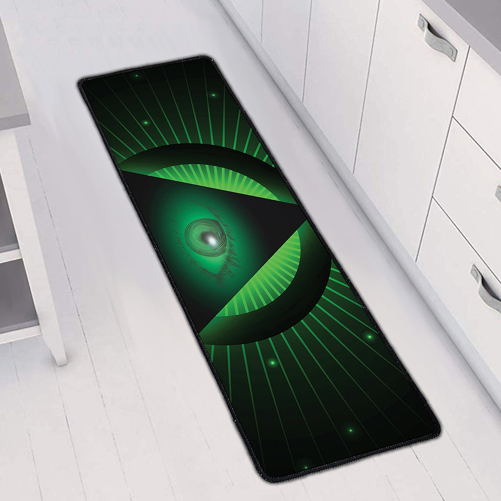 Green Masonic Eye Print Long Kitchen Mat