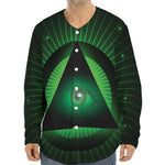 Green Masonic Eye Print Long Sleeve Baseball Jersey